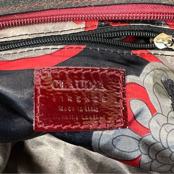 Claudia Firenze Grey Suede Patent Leather Red Shoulder Bag - Picture 13 of 16